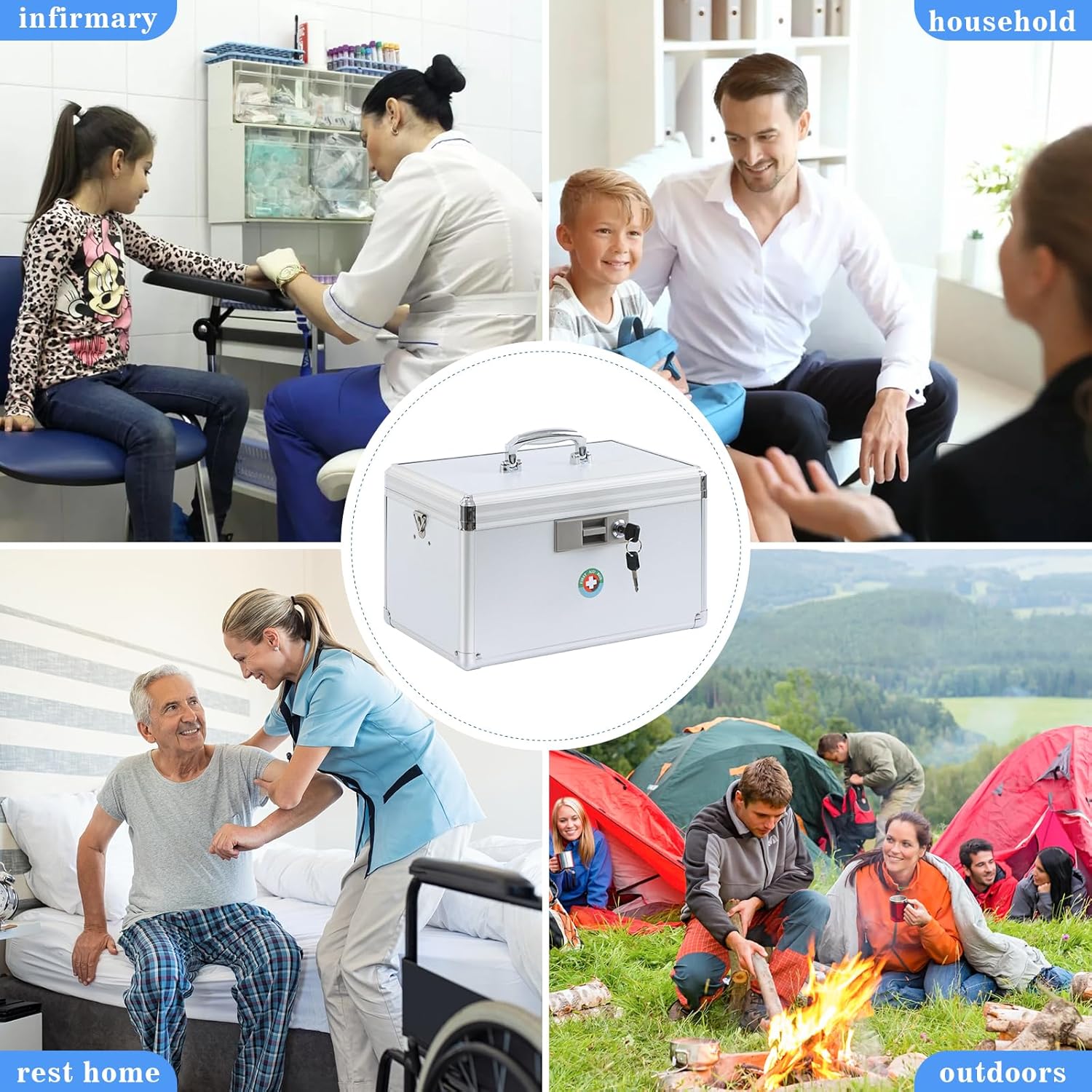 KYODOLED X-Large Medicine Lock Box, Locked Medicine Box with Key, Children Safe Medication Storage, 14.8 x 8.9 x 8.9 Inch, White